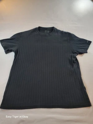 VTG DKNY Men’s Large Solid Black Wide Ribbed Fitted Cap Sleeve T-shirt Vintage  - Image 1 of 4