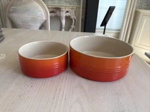 Le Creuset Soufflé Bowls Set  Volcanic Orange Large And Small New! - Picture 1 of 12