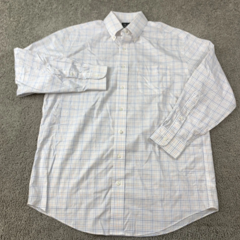 Camisa con botones Jos A Bank Traveler para hombre 16 33 blanca azul naranja a cuadros Foto 1 de 4