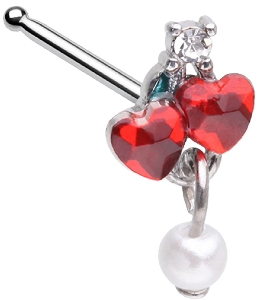 Nose Ring Stud Heart Cherry Pearl ring top - Image 1 of 1