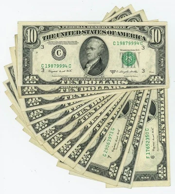FR #2012/2013 $10 1950B/C (13) Thirteen Fed. Reserve Note Asst Districts DC-6107 - Image 1 of 3
