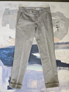 Pantaloni eleganti Michael Bastian $295 32x32,5" grigio spina di pesce lana flanella - Foto 1 di 5