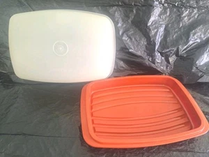 Vtg Tupperware Flavor Savor Storage Meat Tray W/Dome Lid 852-1 853-1 Paprika - Picture 1 of 7