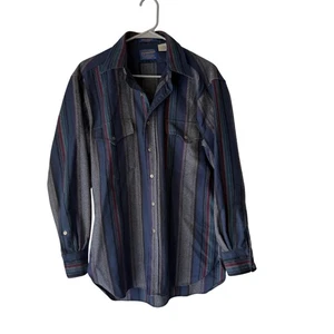 Vintage Pendleton Shirt Mens Medium Blue Stripe Wool Western USA Flannel 90s - Picture 1 of 9