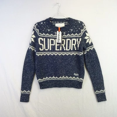 Superdry Mujer Jersey Pequeño Azul Marino Fair Isle Punto Nórdico Navidad Suéter Foto 1 de 4