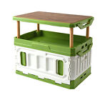 (Green+White)Storage Box Large Capacity Camping Box Folding Plastic Wood Cover