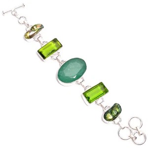 Green Aventurine Peridot Fashion Jewelry 925 Silver Bracelet 5.5-7" ARB-292 - Picture 1 of 3