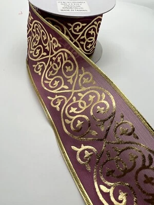 Fita com fio impressão roxa e dourada 2,5 x 10 jardas - Imagem 1 de 4