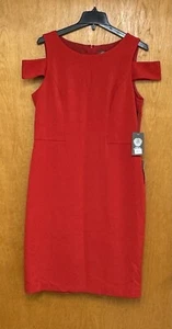 New Vince Camuto Cold-Shoulder Sheath Dress Womens 14 Red Round Neck NWT $168 - Picture 1 of 7