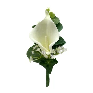 Artificial Wedding Flowers Ivory Calla Lily Buttonhole Real Touch, Groom - Picture 1 of 1