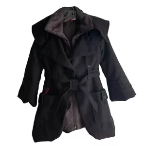 Catimini Girls 2 In 1 Dual Coat Wool Blend /Nylon Brown W/Pink Embroidery Size 4 - Picture 1 of 12