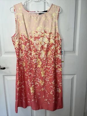 Vestido Feminino Chetta B Tamanho 14 Sem Mangas Coral e Amarelo Vestido Bainha NOVO - Imagem 1 de 4