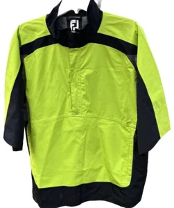 FootJoy DryJoys Pullover Golf Jacket Windbreaker Short Sleeve Large Black & Neon - Picture 1 of 16