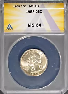 1958 Silver 25c Washington Head Quarter MS 64 ANACS # 7603421 + Bonus - Picture 1 of 2