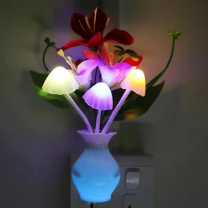Plug-in Night Light with Auto Light Sensor,RGB LED Mushroom Night Light Wall Red - Picture 1 of 8