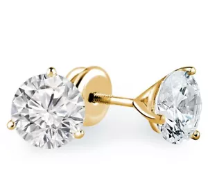 Pendientes redondos de oro amarillo de 18 quilates para mujer con tachuelas Martini de diamantes creados en laboratorio de 1,50 quilates - Imagen 1 de 4