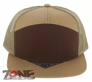 7 PANEL FLAT BILL SNAPBACK TRUCKER BASEBALL CAP HAT TAN BROWN - Picture 1 of 4