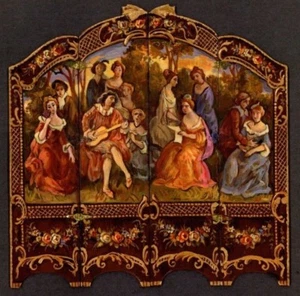 1:12 Natasha Beshenkovsky Mini Dollhouse Decoupage - Rococo Screen "Musicians" - Picture 1 of 12