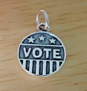 Sterling Silver 13mm Round Patriotic Political Stars & Stripes says Vote Charm - Picture 1 of 5