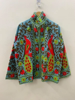 Jaqueta de algodão bordada pavão Suzani, casaco boho inverno - Imagem 1 de 3