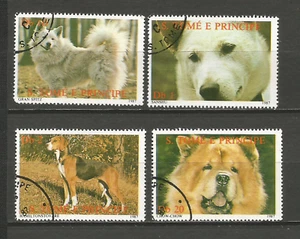 1987 Hund Sao Tomé und Príncipe Serie 4 alte Briefmarken gestempelt /T4375 - Bild 1 von 1