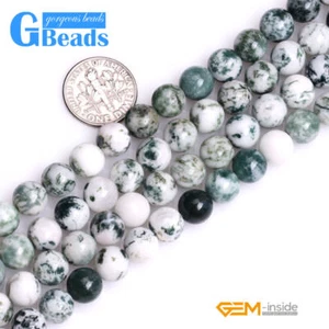 Natural Stone Green Moss Tree Agate Round Spacer Beads for Jewelry Making 15" - Picture 1 of 11
