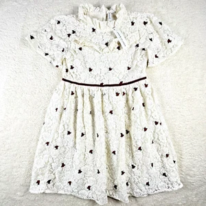 Janie and Jack Girls Embroidered Rose Lace Dress Cream and Sugar Rose Size 14 - Picture 1 of 6