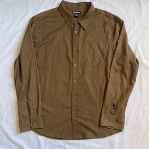 Etnies shirt XL brown cotton/polyester long sleeved chest pocket EUC herringbone - Picture 1 of 8