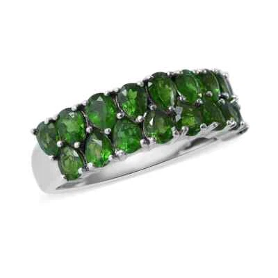 IMPRESIONANTE!! Anillo de banda de 2 filas de diopsidos cromados enchapado en platino 2,90 ctw talla 7 Foto 1 de 4