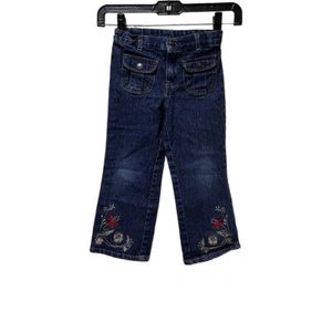 0307 Vintage BT Kids Girls Size 4T Blue Jeans Flower Embroidered Adj Waist - Picture 1 of 11