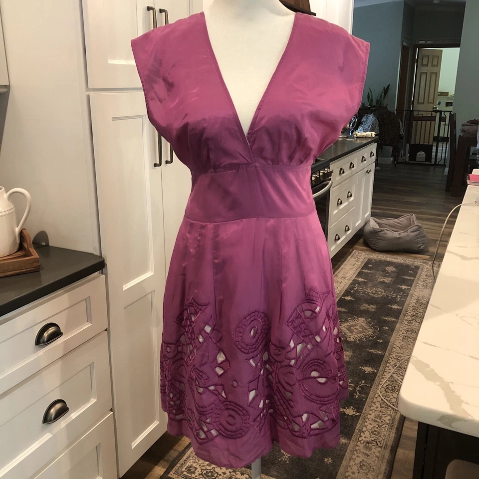 Walter Womens Silk Sleeveless Eyelet A-Line Dress Sz 6 Pink Baby Bridal Shower - Image 1 of 4