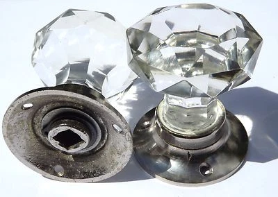 Cut glass mortice sparkling door knobs chrome base (pairs) vintage classic style - Image 1 of 4