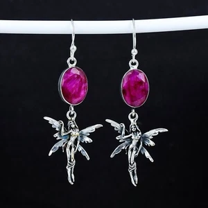 Fairy Design Earrings Ruby Lab Created 925 Silver Jewelry For New Year Gifts - Picture 1 of 4