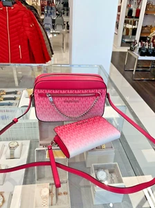 Michael Kors Large EW Zip Chain Crossbody Bag & Double Zip Wallet  (Dragonfruit) - Picture 1 of 13