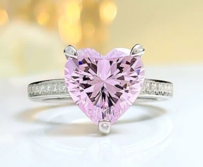 4ct Lab Grown Pink Diamond Heart Ring, 18K Gold Plated Full Pavé, Heart Cut - Image 1 of 4
