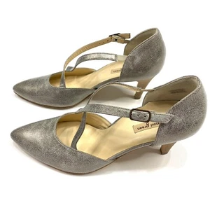 Paul Green UK 9 US 11.5 High Heel Pump Cross Strap Cracked Metallic Leather 3” - Picture 1 of 9
