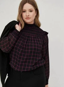 Blusa Torrid Arrugada de Gasa Cuello Alto Calado Negra Púrpura Talla 1 (XL 14/16) - Imagen 1 de 18