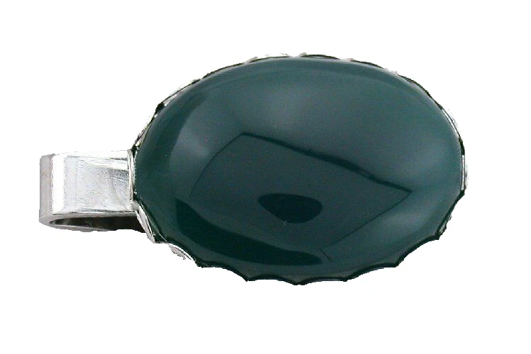 ONE - 1 1/3 INCH OVAL GREEN AGATE CAB GEMSTONE GEM SILVER COLOR TIE CLIP BAR  - Image 1 of 2