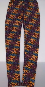LULAROE Soft Leggings Pants ON ONE SIZE Blue Green Red Orange Peacock Pattern - Picture 1 of 5