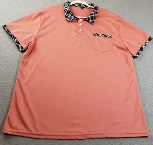 Polo Short Men’s 2XL XXL Pink Black White Plaid Trim Short Sleeve Pocket Stretch - Picture 1 of 10