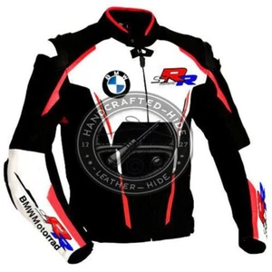 Handmade Men's BMW Motorcycle Racing Leather Jacket With Safety Padded - Picture 1 of 5