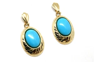 9ct Gold Turquoise Earrings Oval diamond cut drop Gift Boxed Made in UK - Picture 1 of 5