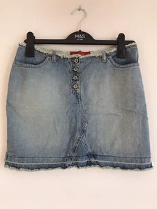River Island Women's Denim Mini Skirt. USA Logo, Blue, Frayed Hem, Size UK10 - Picture 1 of 12