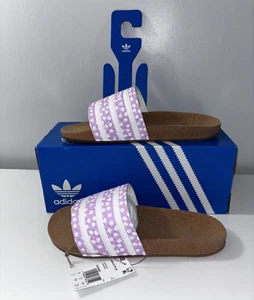 Adidas Adilette Damen Kork Pantoletten lila weiß Größe 11 gx9483 - Bild 1 von 14