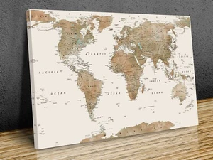 Clásico Mapa del Mundo Países Capitales Marfil Blanco Montado Lienzo, solo impresión - Imagen 1 de 10