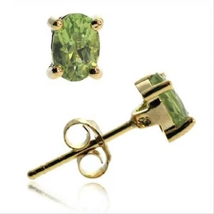 Gold Tone over Sterling Silver Peridot 6x4mm Oval Stud Earrings - Picture 1 of 2