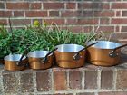 Set Of 4 Graduated Vintage French Copper Pans Tin Lined