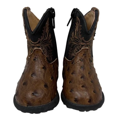 NUEVO SIN ETIQUETAS ROPER Botas Vaqueras Avestruz, Botas Vaqueras Infantiles, Negras y Marrón, Talla 2 Foto 1 de 4