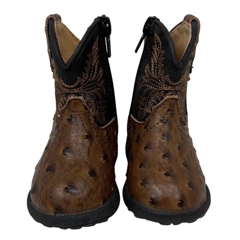 Новый без ценников ROPER Cowbabies страус сапоги, младенца ковбойские сапоги, черный и коричневый, размер 2 - Изображение 1 из 4