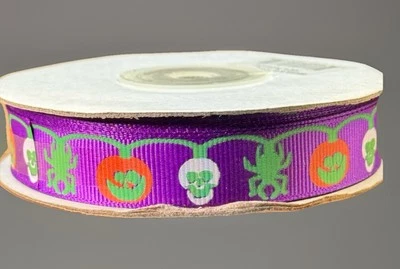 Purple Halloween Lights Grosgrain Ribbon 5/8" X  25 Yards Hair Bows Crafting - Image 1 of 4